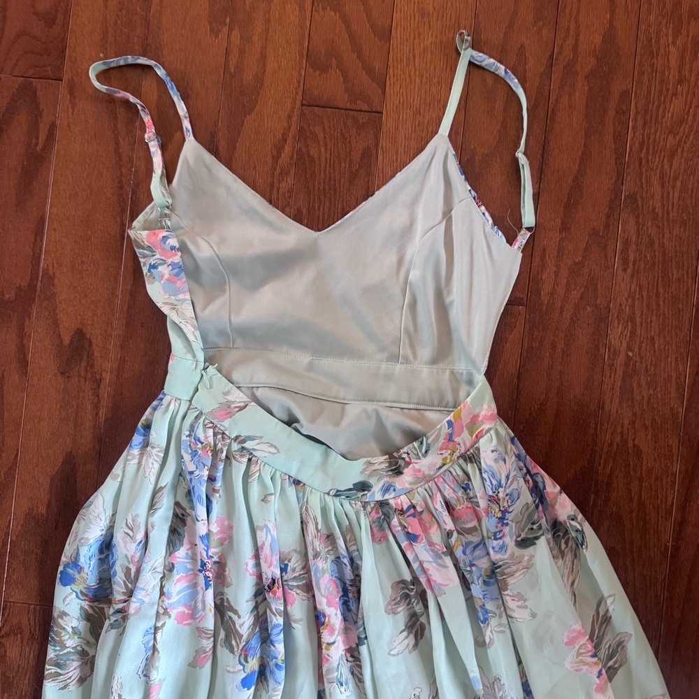 Sage Green Floral Maxi Dress High Slit Cottagecore Romantic Slip Dress S - Picture 3 of 10